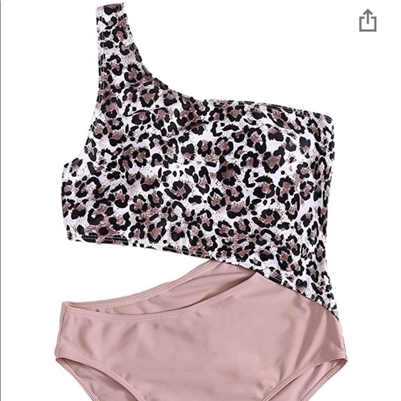One Shoulder one piece Leopard Pink Swimsuit - Picture 2 of 5